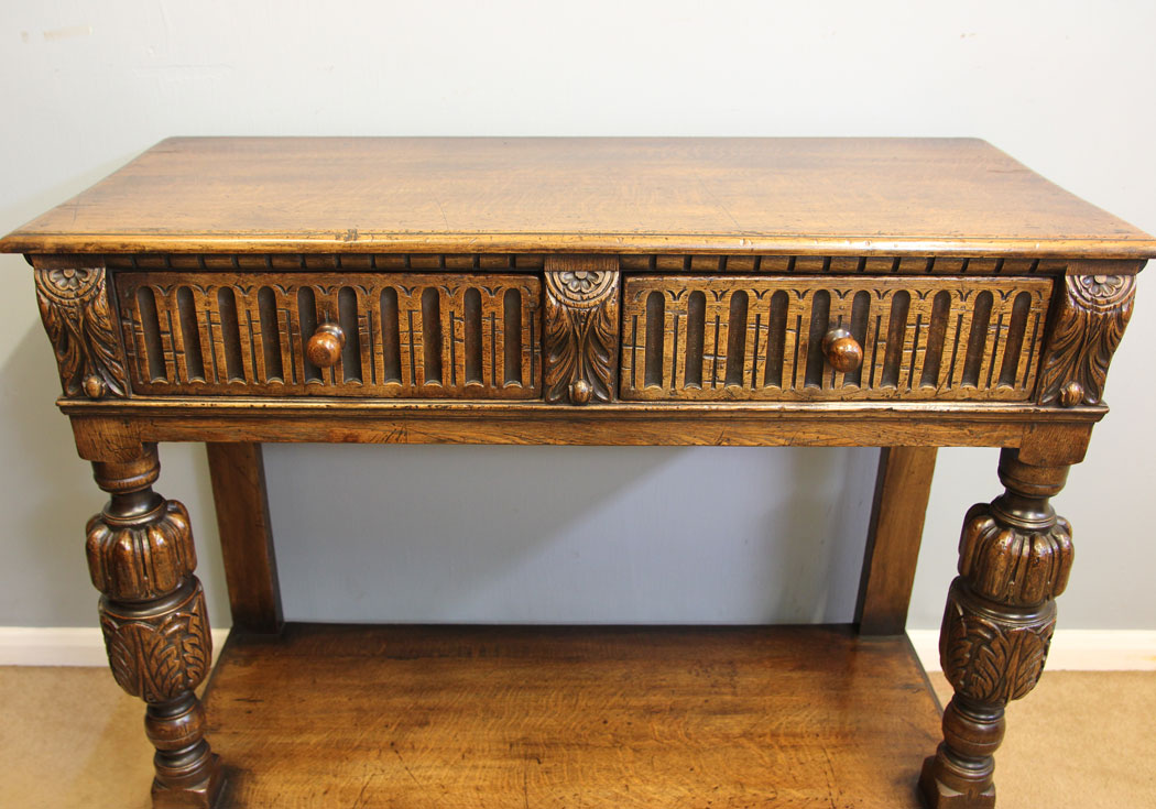 12273r7 Antique Oak Two Drawer Serving Side Table,
