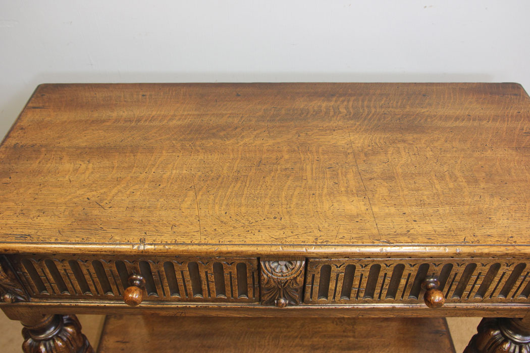 12273r8 Antique Oak Two Drawer Serving Side Table,