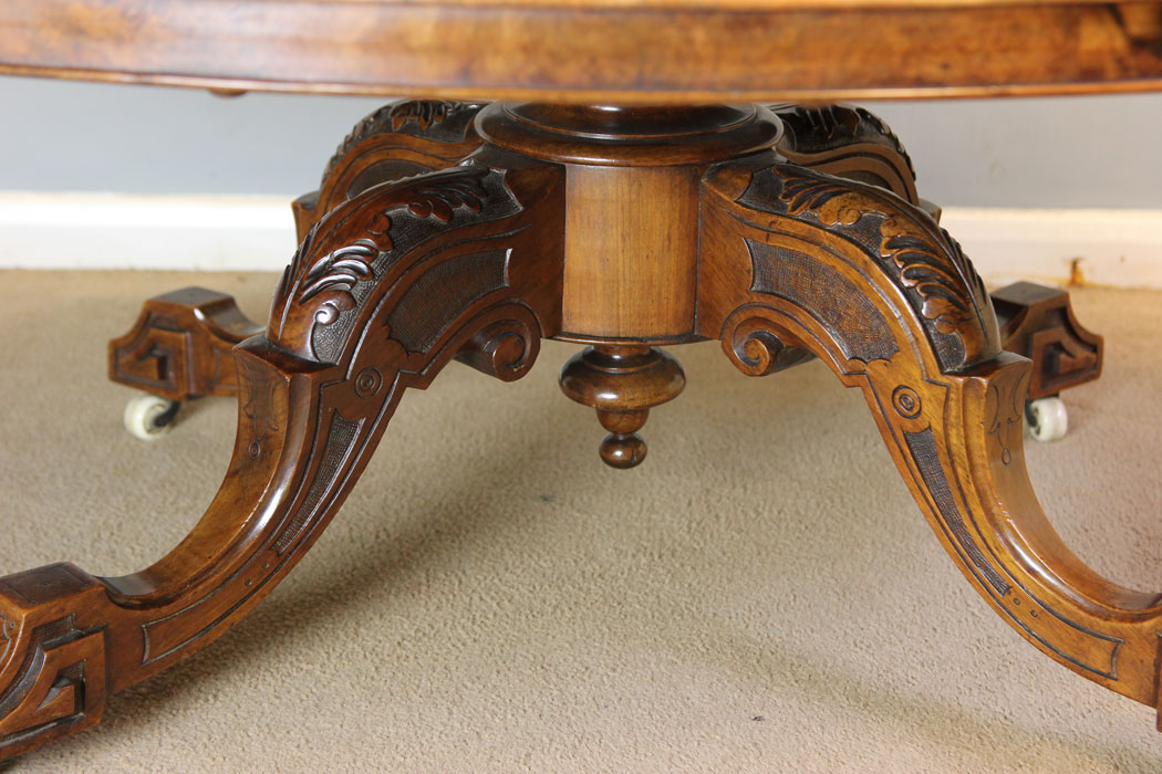 12275r24 Antique Victorian Burr Walnut Oval Coffee Table, Victorian Burr Walnut Oval Coffee Table