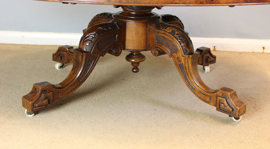 12275r25 Antique Victorian Burr Walnut Oval Coffee Table, Victorian Burr Walnut Oval Coffee Table
