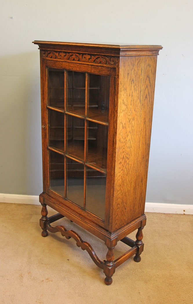 12282r2 Antique Oak Display Cabinet Bookcase,