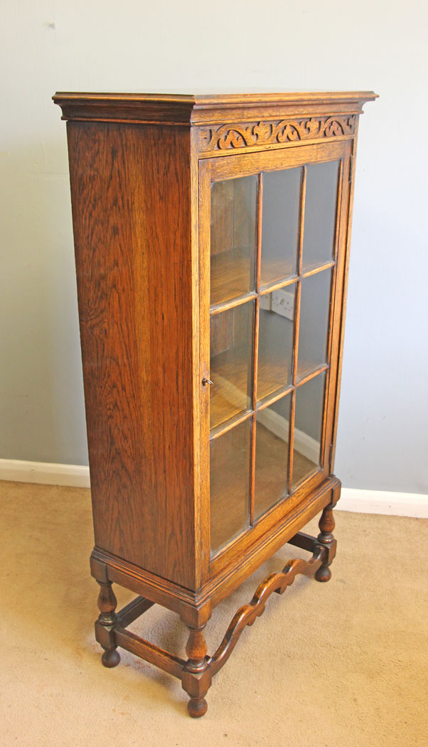 12282r3 Antique Oak Display Cabinet Bookcase,
