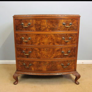 Burr Walnut Bow Front Antique Chest of Drawers