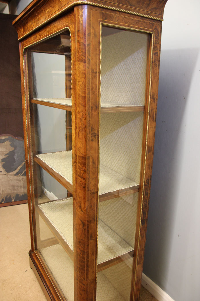 12298r11 Antique Victorian Burr Walnut Tall Display Cabinet,