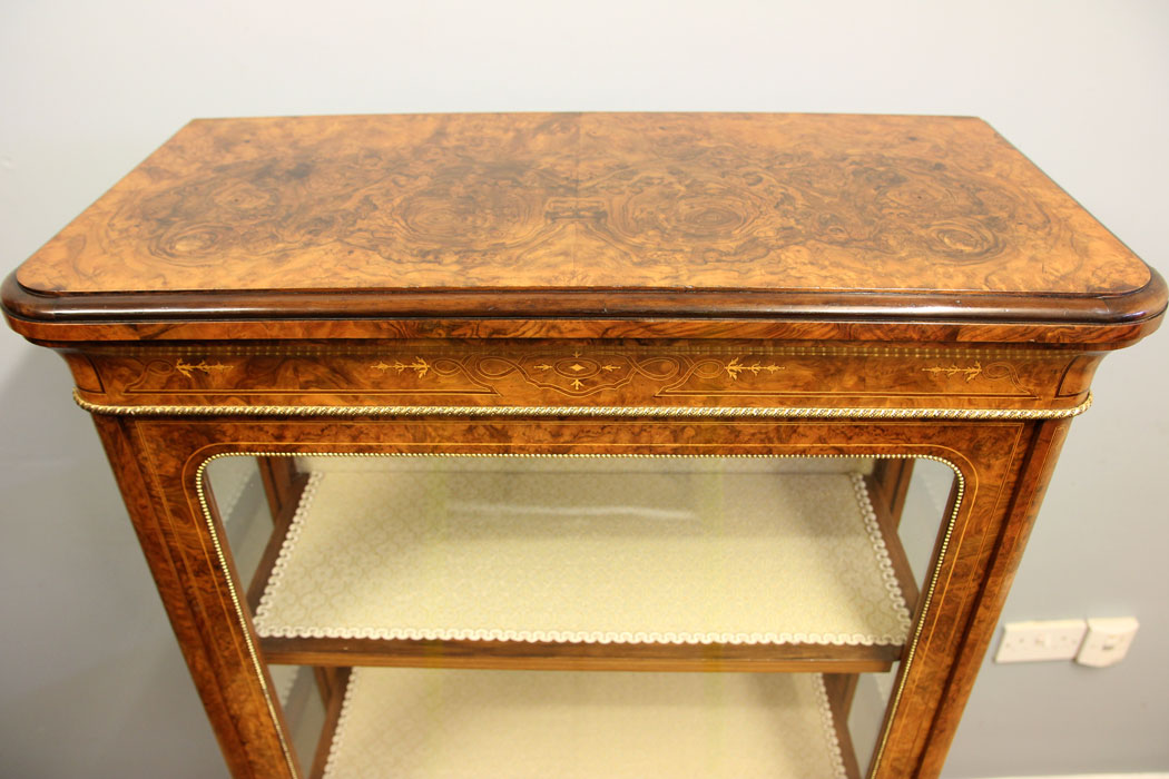 12298r12 Antique Victorian Burr Walnut Tall Display Cabinet,