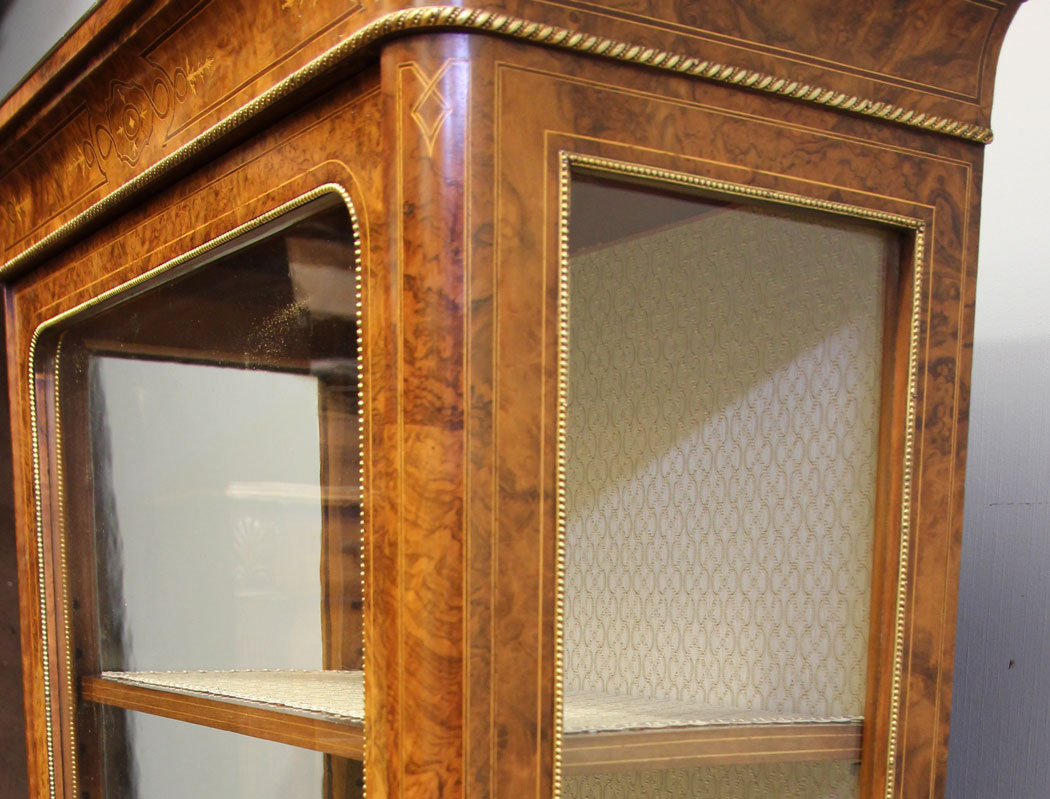 12298r13 Antique Victorian Burr Walnut Tall Display Cabinet,
