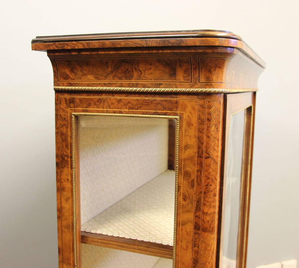 12298r16 Antique Victorian Burr Walnut Tall Display Cabinet,