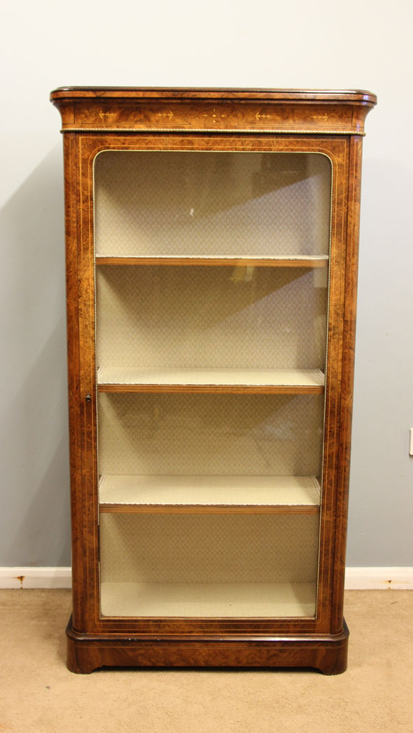 12298r18 Antique Victorian Burr Walnut Tall Display Cabinet,