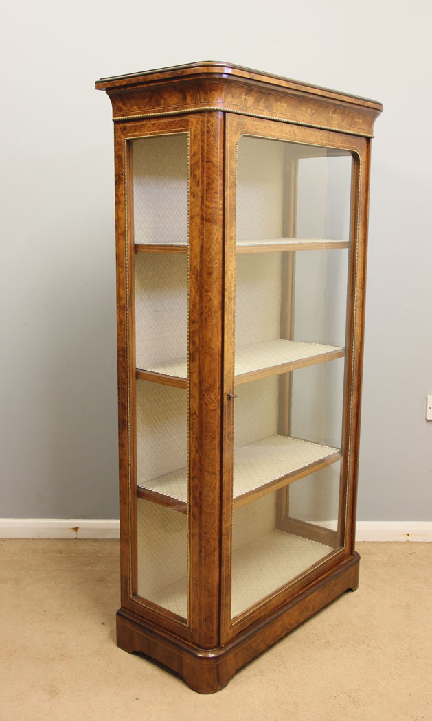 12298r2 Antique Victorian Burr Walnut Tall Display Cabinet,