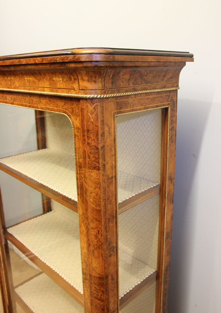 12298r4 Antique Victorian Burr Walnut Tall Display Cabinet,