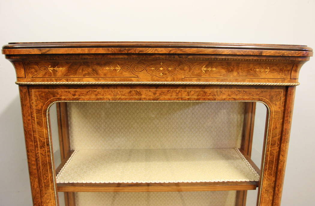 12298r5 Antique Victorian Burr Walnut Tall Display Cabinet,