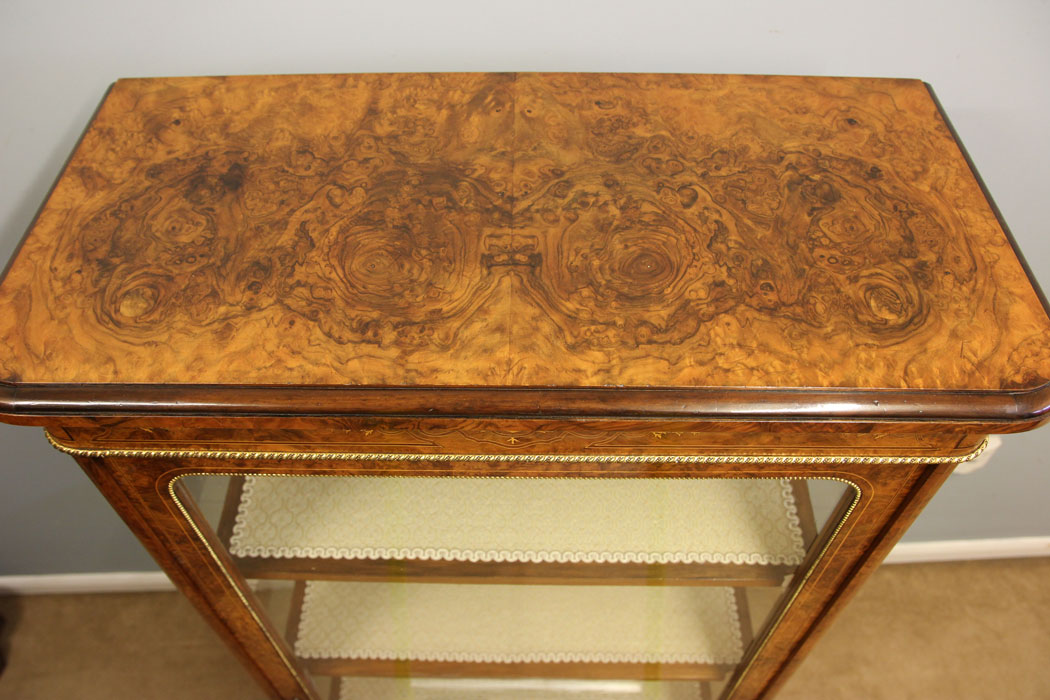 12298r6 Antique Victorian Burr Walnut Tall Display Cabinet,