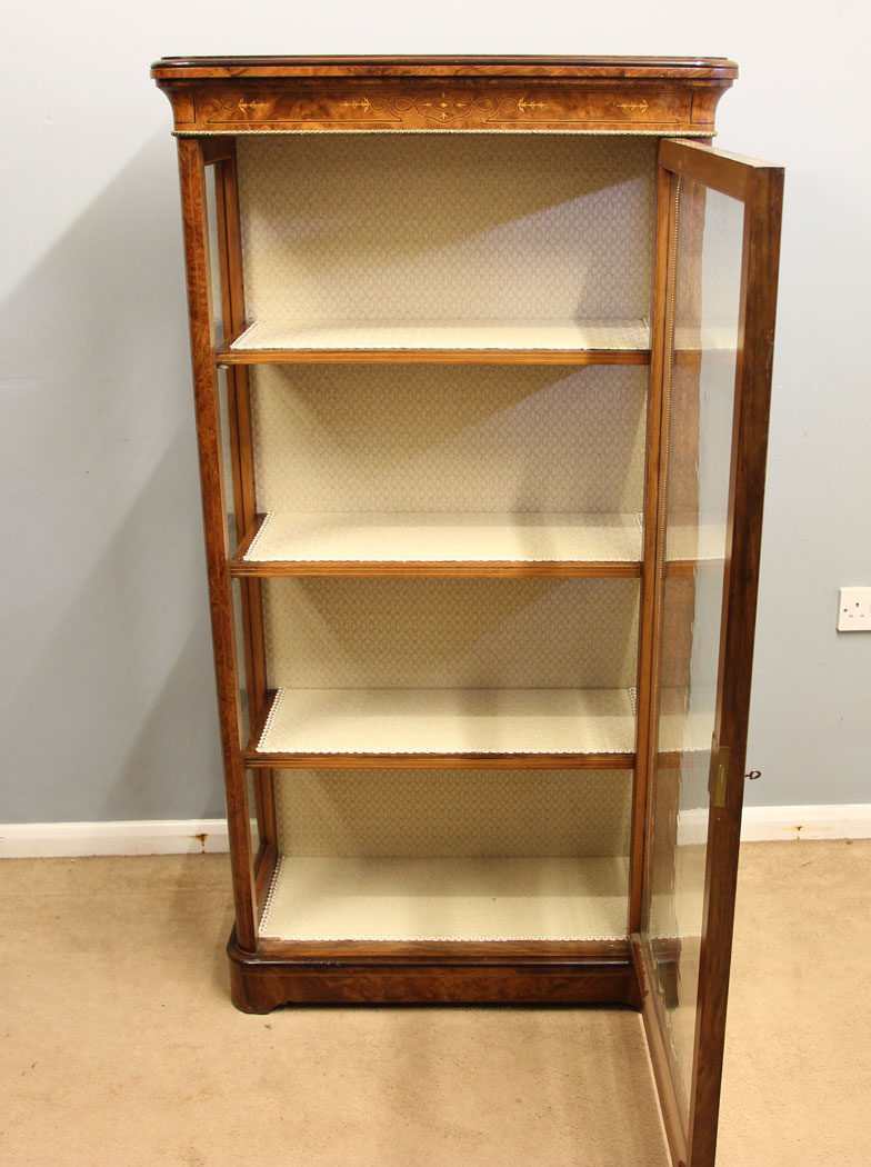 12298r7 Antique Victorian Burr Walnut Tall Display Cabinet,