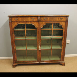 Antique Walnut Bookcase Display Cabinet