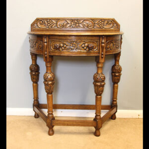 Antique Jacobean Style Carved oak Demi Lune Side Table
