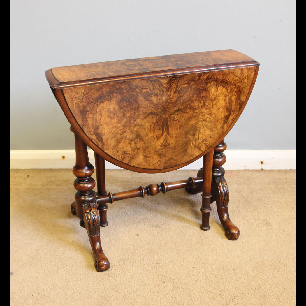 12308r01 Antique Victorian Burr Walnut Baby Sutherland Occasional Table, Antique Burr Walnut Baby Sutherland Occasional Table