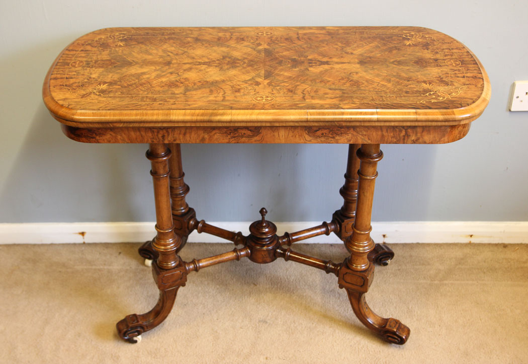 12313r1 Victorian Inlaid Burr Walnut Tea Games Side Table,