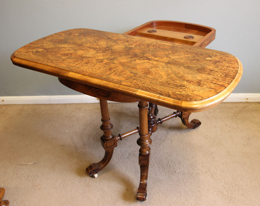 12313r3 Victorian Inlaid Burr Walnut Tea Games Side Table,