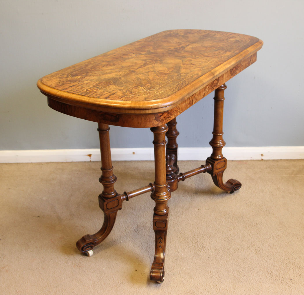 12313r8 Victorian Inlaid Burr Walnut Tea Games Side Table,