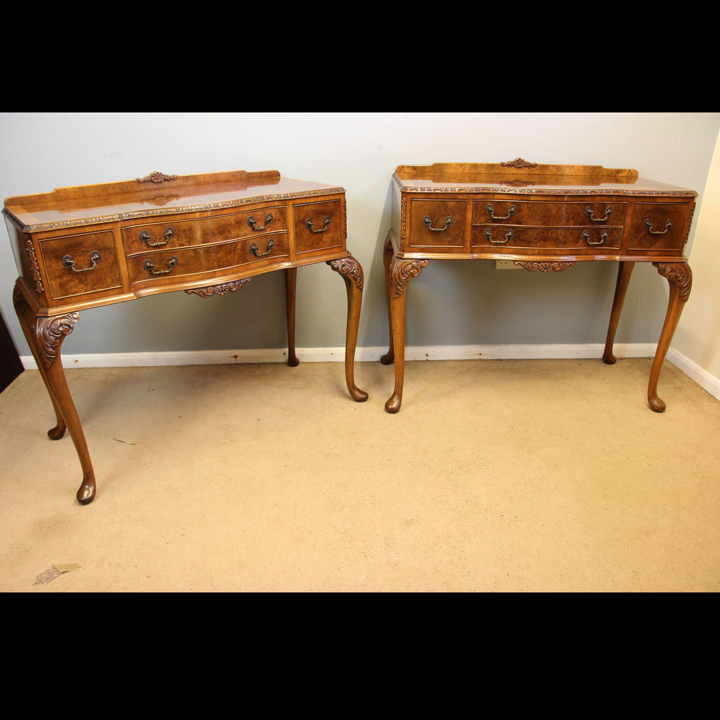 12314r01 Antique Quality Pair Burr Walnut Console Side Tables, Antique Quality Pair Burr Walnut Console Side Tables