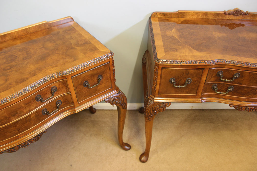 12314r3 Antique Quality Pair Burr Walnut Console Side Tables,