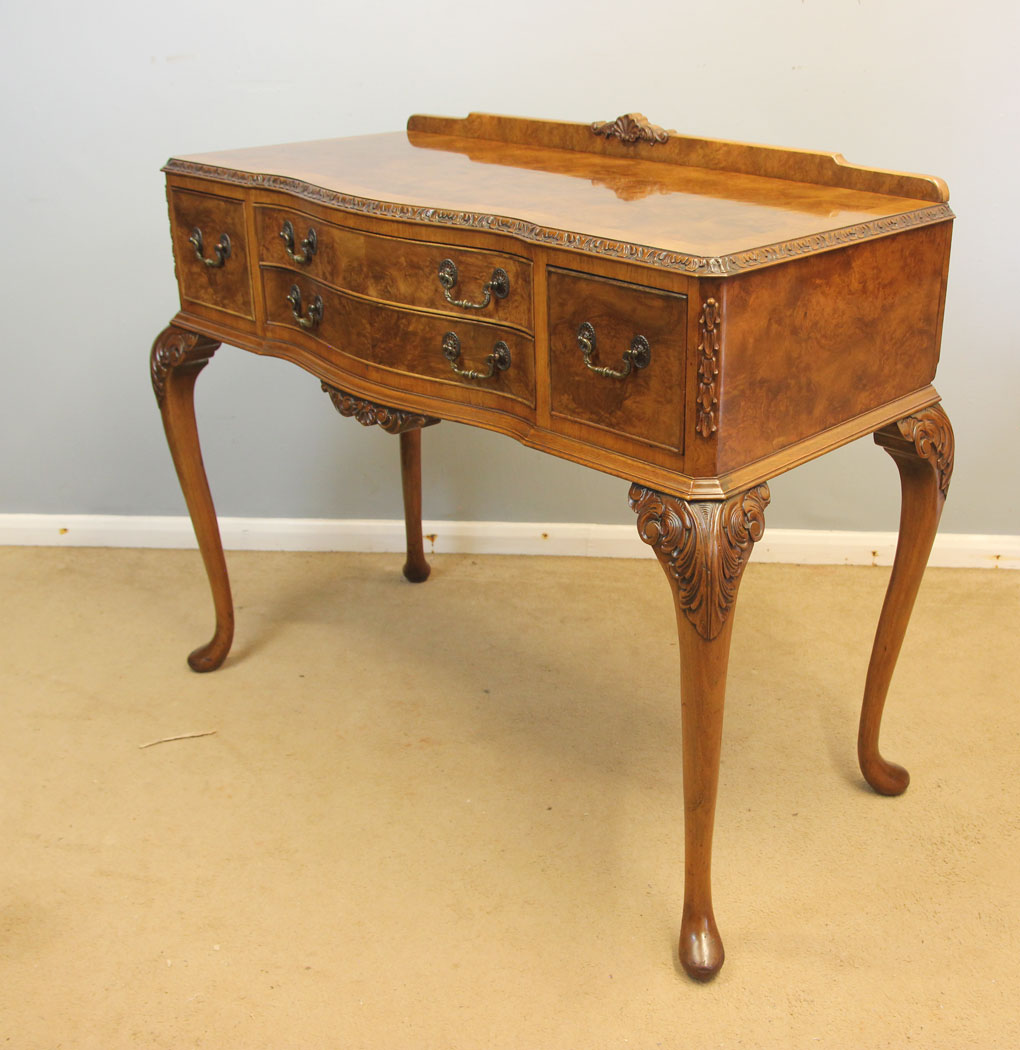 12314r6 Antique Quality Pair Burr Walnut Console Side Tables,