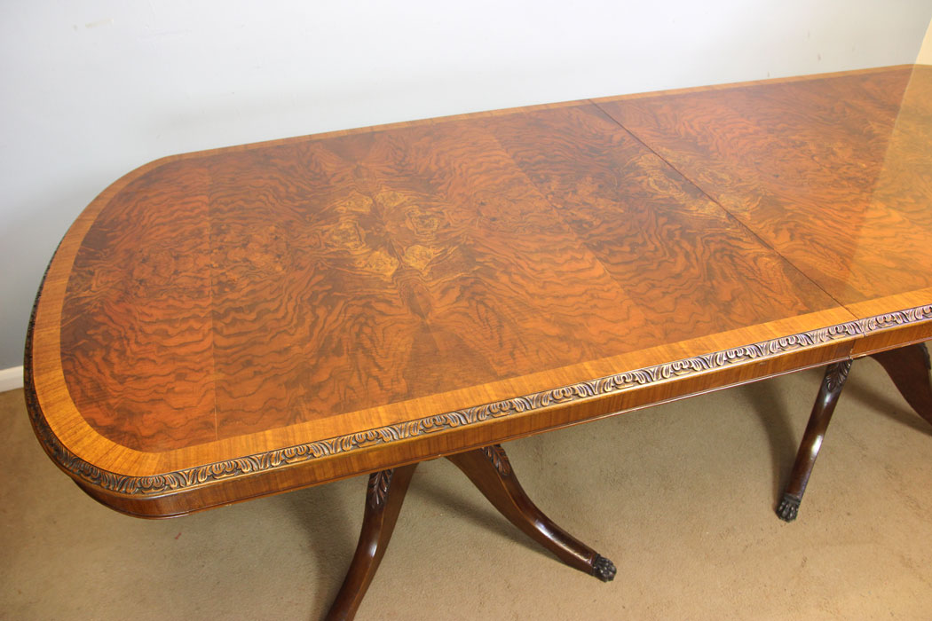 12316r11 Large Georgian Style Walnut Twin Pedestal Extending Dining Table,