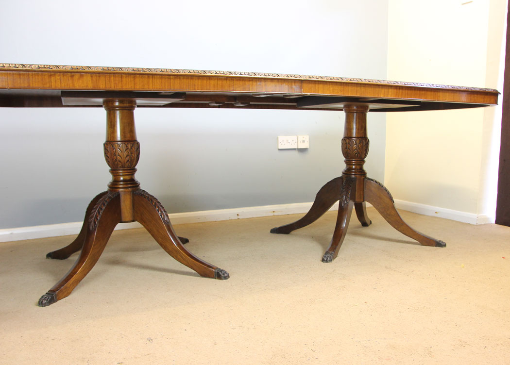 12316r13 Large Georgian Style Walnut Twin Pedestal Extending Dining Table,
