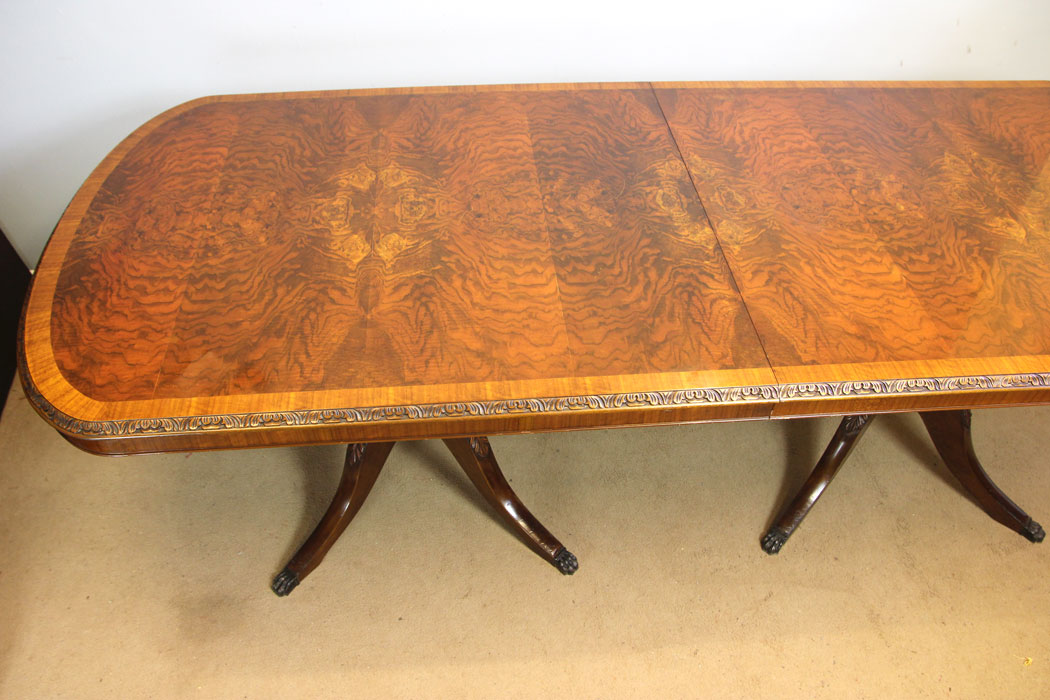 12316r14 Large Georgian Style Walnut Twin Pedestal Extending Dining Table,