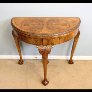 Antique Demi Lune Burr Walnut Side Card Table