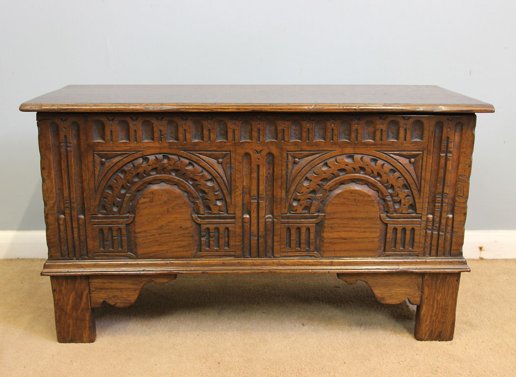 12318r1 Antique Small Oak Coffer Chest,