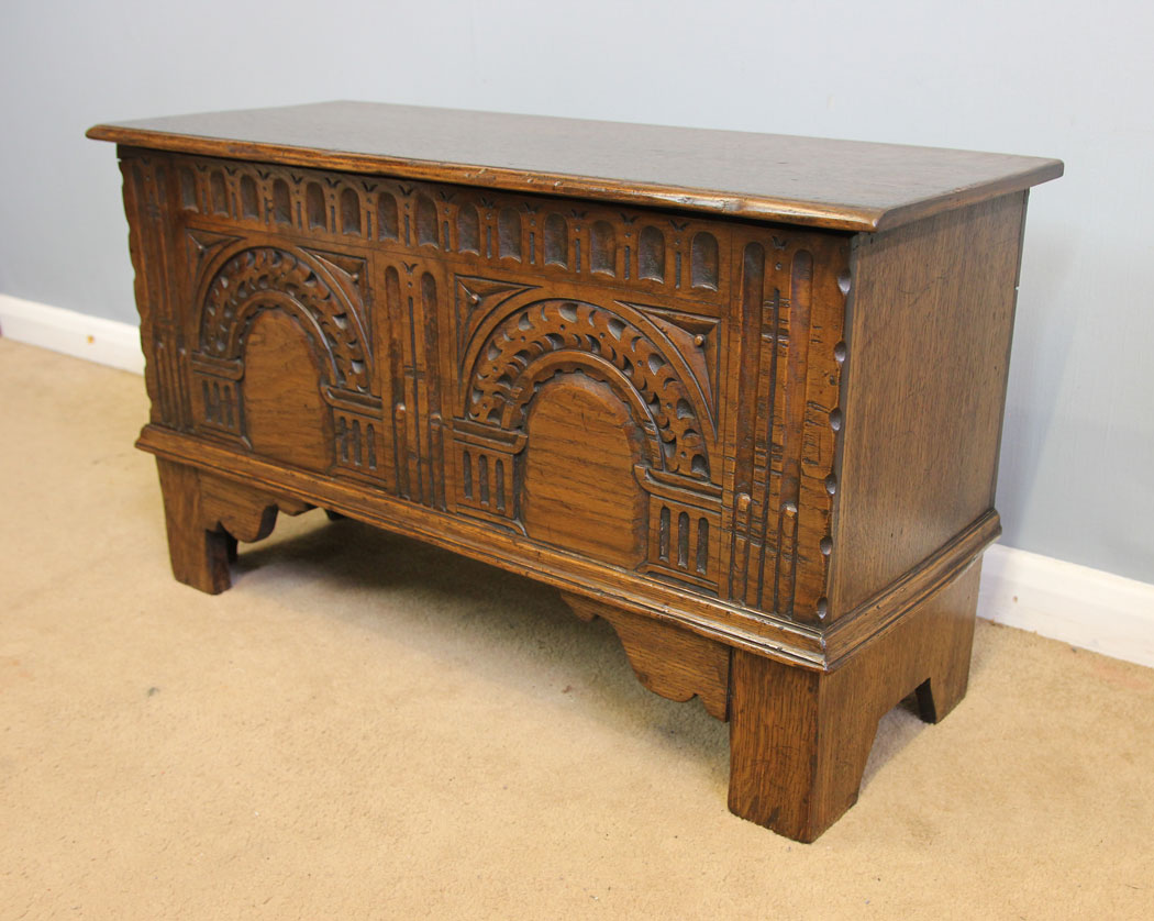 12318r2 Antique Small Oak Storage Coffer Chest,