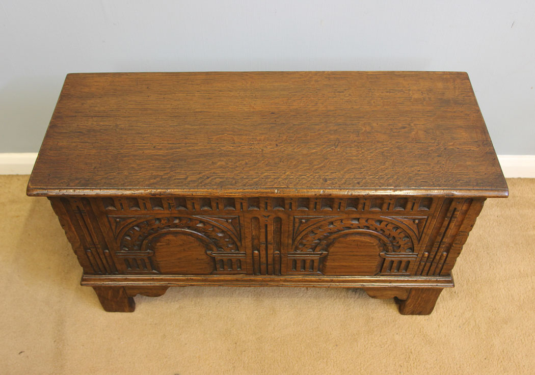 12318r3 Antique Small Oak Storage Coffer Chest,
