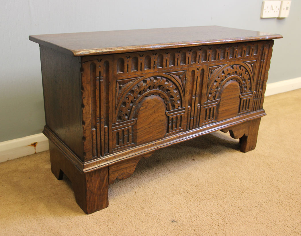 12318r6 Antique Small Carved Oak Storage Coffer Chest,