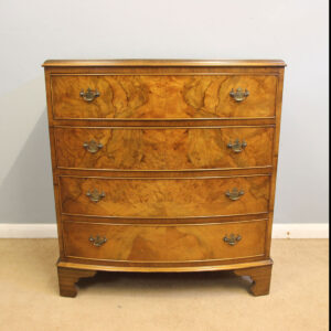 Antique Figured Walnut Bow Fronted Chest of Drawers