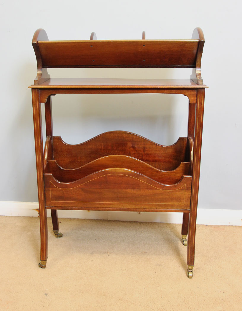 12324r10 Fine Antique Edwardian Inlaid Mahogany Book Trough Stand,