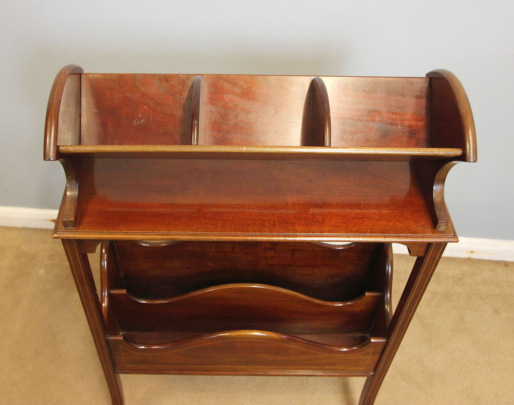 12324r11 Fine Antique Edwardian Inlaid Mahogany Book Trough Stand,