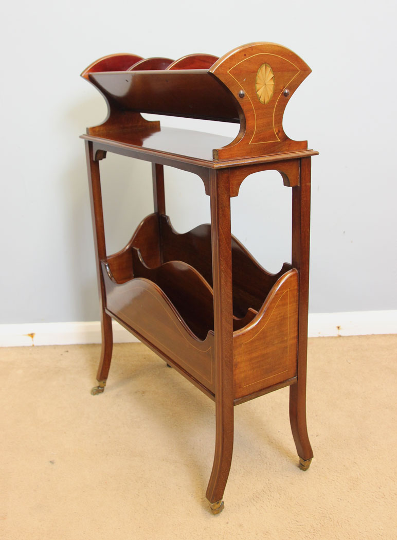 12324r2 Fine Antique Edwardian Inlaid Mahogany Book Trough Stand,