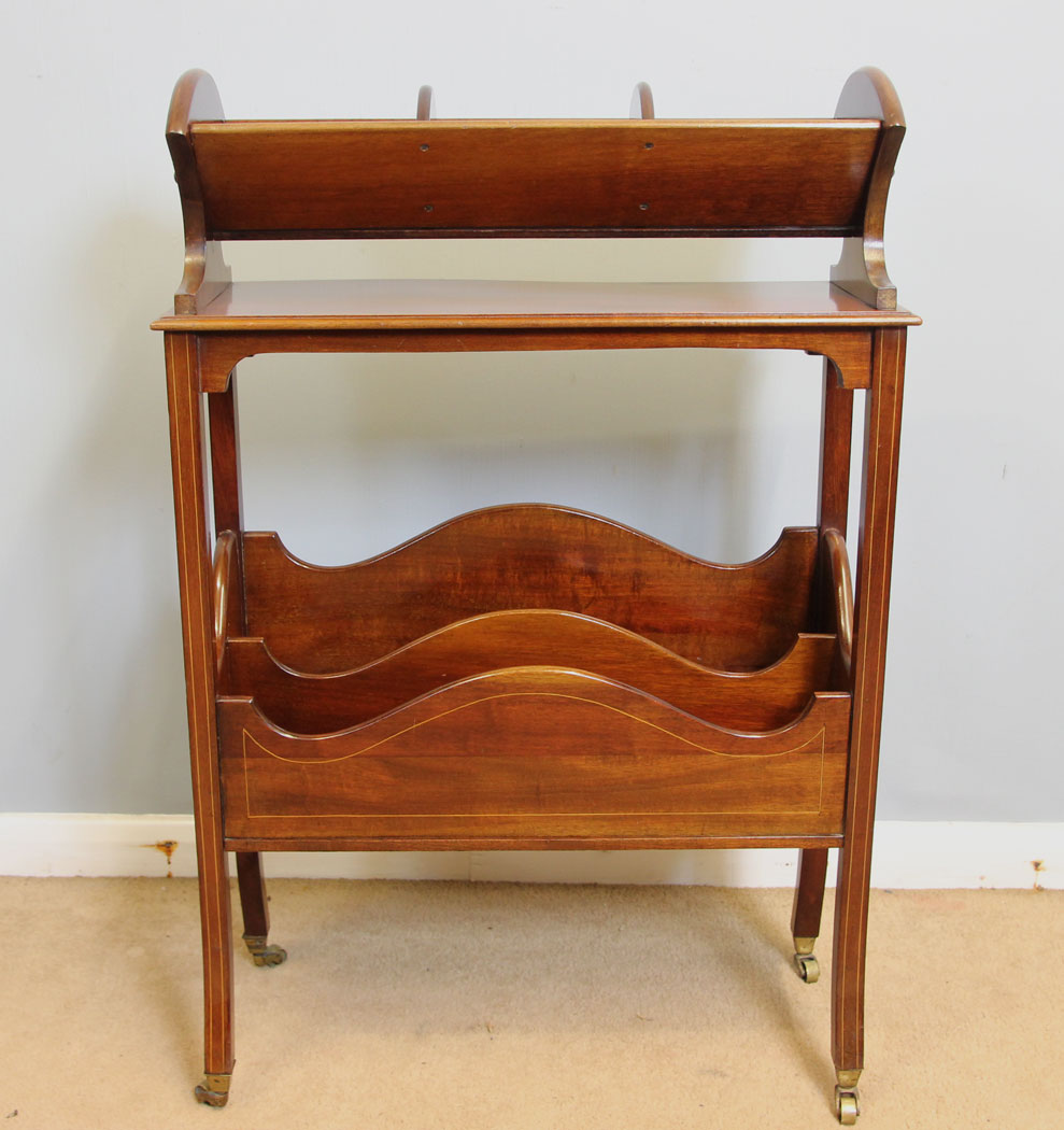 12324r3 Fine Antique Edwardian Inlaid Mahogany Book Trough Stand,