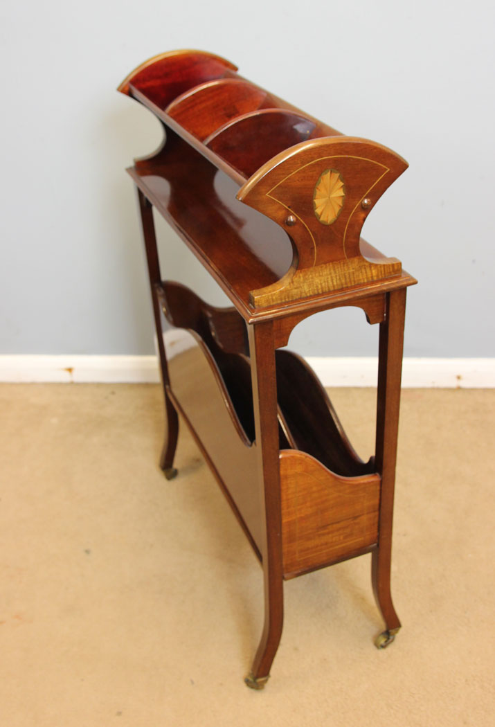 12324r5 Fine Antique Edwardian Inlaid Mahogany Book Trough Stand,