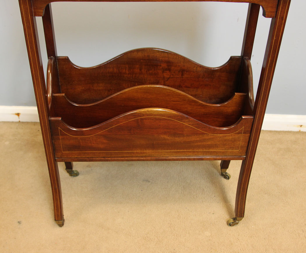 12324r6 Fine Antique Edwardian Inlaid Mahogany Book Trough Stand,