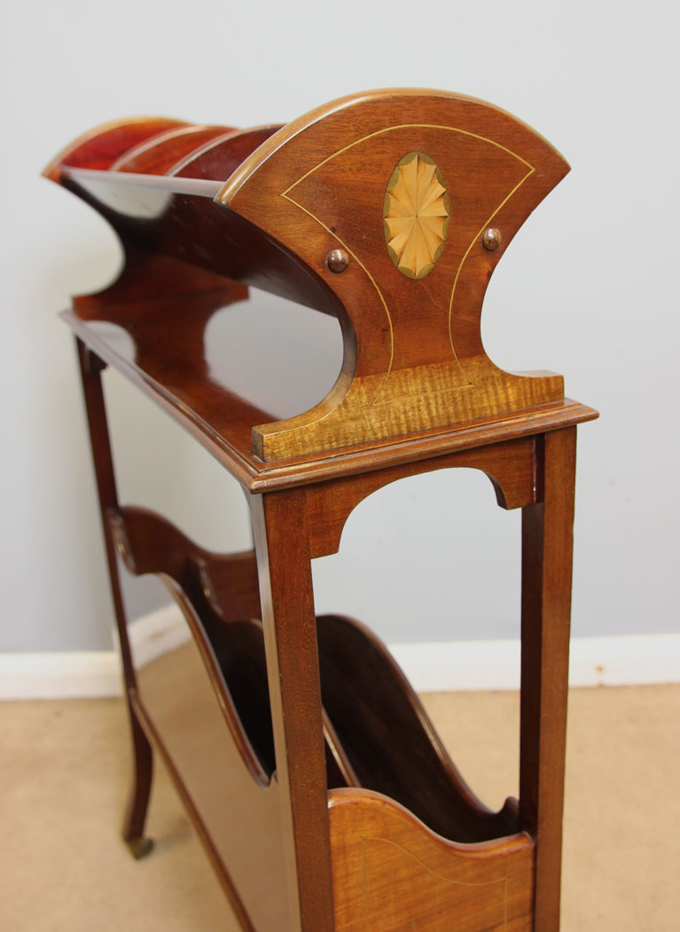 12324r7 Fine Antique Edwardian Inlaid Mahogany Book Trough Stand,