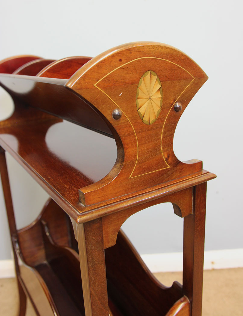 12324r9 Fine Antique Edwardian Inlaid Mahogany Book Trough Stand,