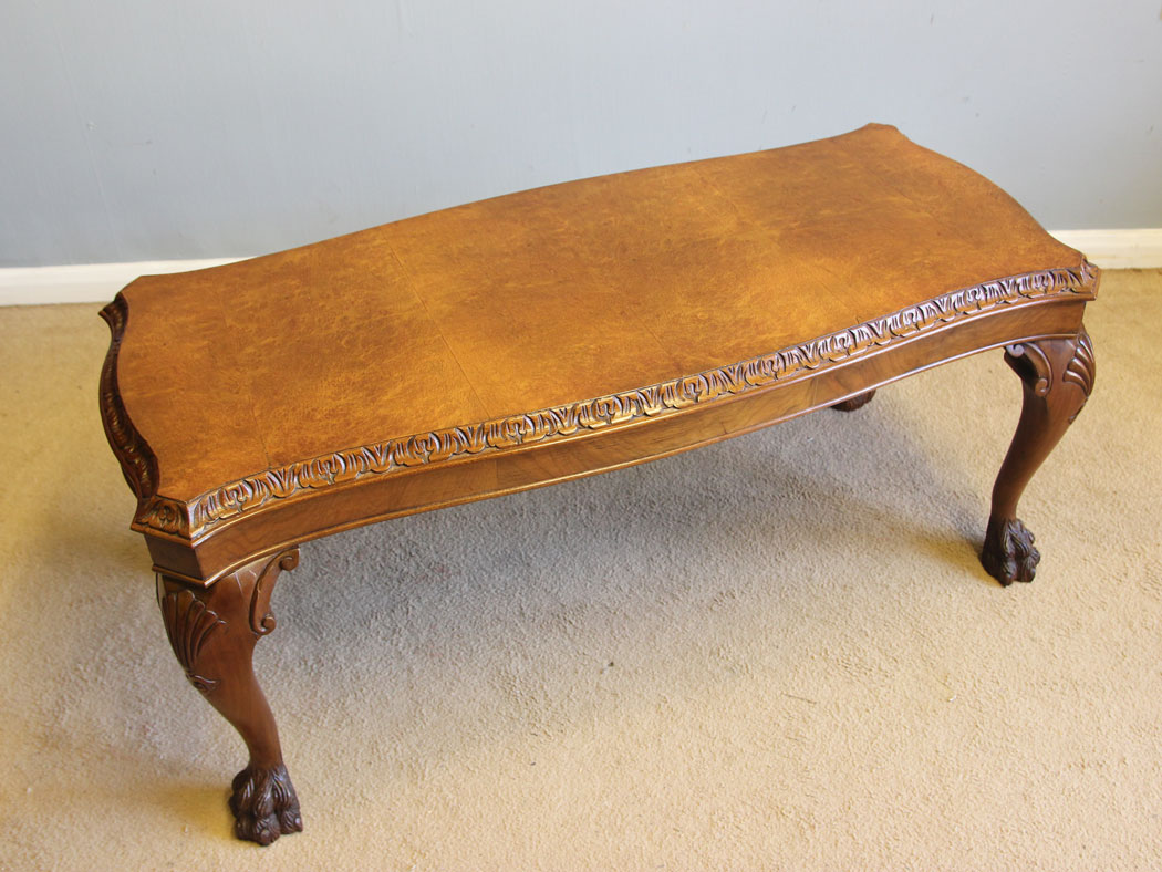 12329r1 Antique Burr Walnut Shaped Coffee Table, Antique Burr Walnut Shaped Coffee Table