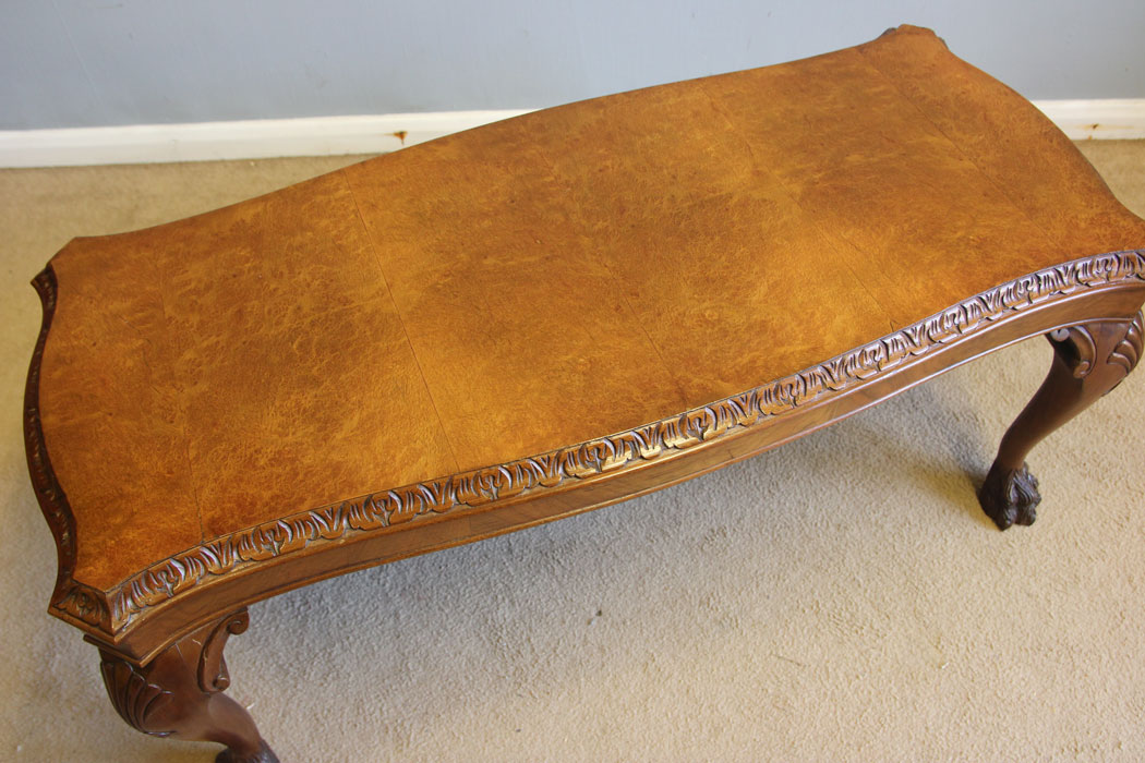 12329r10 Antique Burr Walnut Shaped Coffee Table, Antique Burr Walnut Shaped Coffee Table