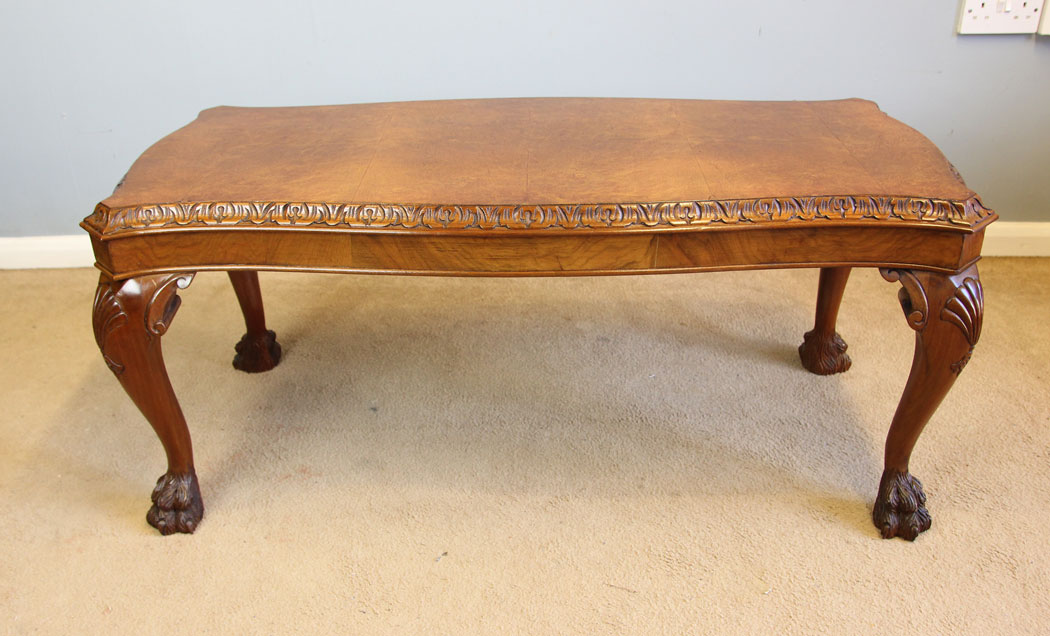 12329r2 Antique Burr Walnut Shaped Coffee Table, Antique Burr Walnut Shaped Coffee Table