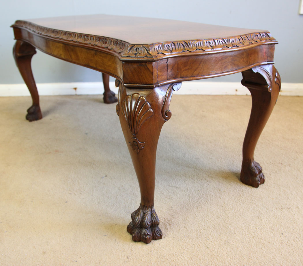 12329r7 Antique Burr Walnut Shaped Coffee Table, Antique Burr Walnut Shaped Coffee Table