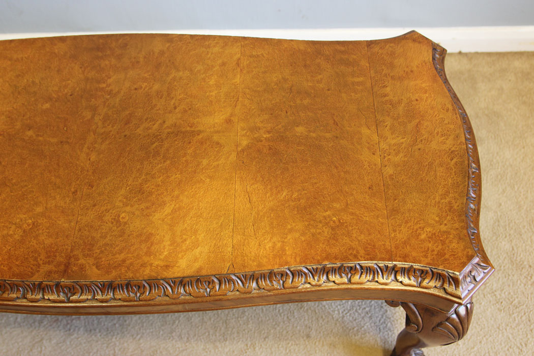 12329r8 Antique Burr Walnut Shaped Coffee Table, Antique Burr Walnut Shaped Coffee Table