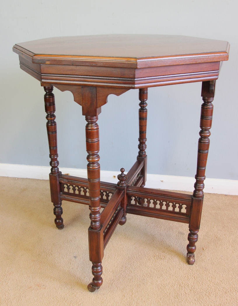 12332r2 Antique Walnut Octagonal Occasional Lamp Table, Antique Walnut Octagonal Occasional Lamp Centre Table