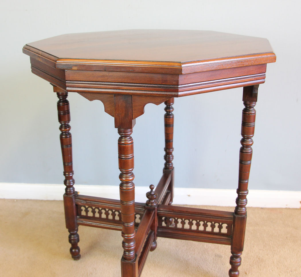 12332r5 Antique Walnut Octagonal Occasional Lamp Table, Antique Walnut Octagonal Occasional Lamp Centre Table